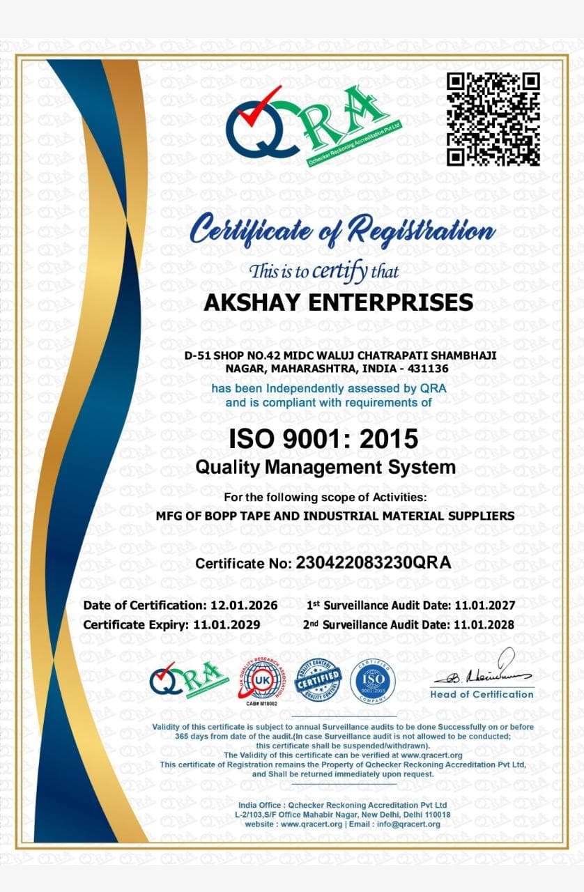 ISO 9001:2015 certificate for Akshay Enterprises